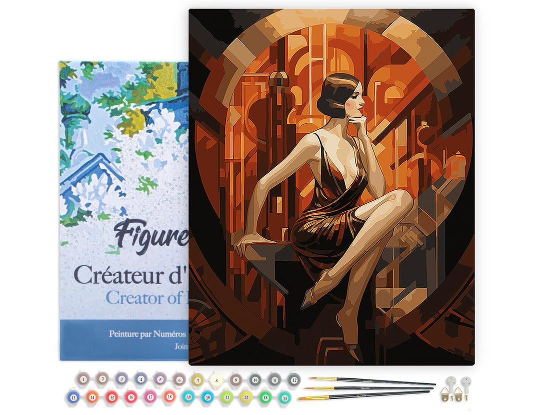 Figured'Art Malen Nach Zahlen Erwachsene Mit Rahmen Sitzende Art-Deco-Frau - Paint by Numbers Bastel