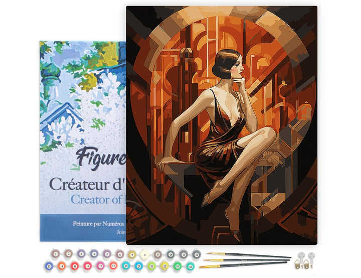 Figured'Art Malen Nach Zahlen Erwachsene Mit Rahmen Sitzende Art-Deco-Frau - Paint by Numbers Bastel