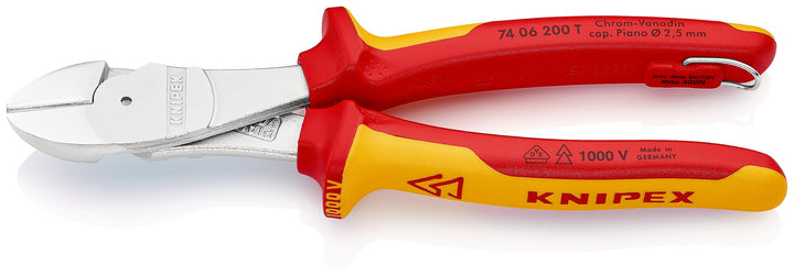 Knipex Kraft-Seitenschneider verchromt, isoliert mit Mehrkomponenten-Hüllen, VDE-geprüft; mit Befest