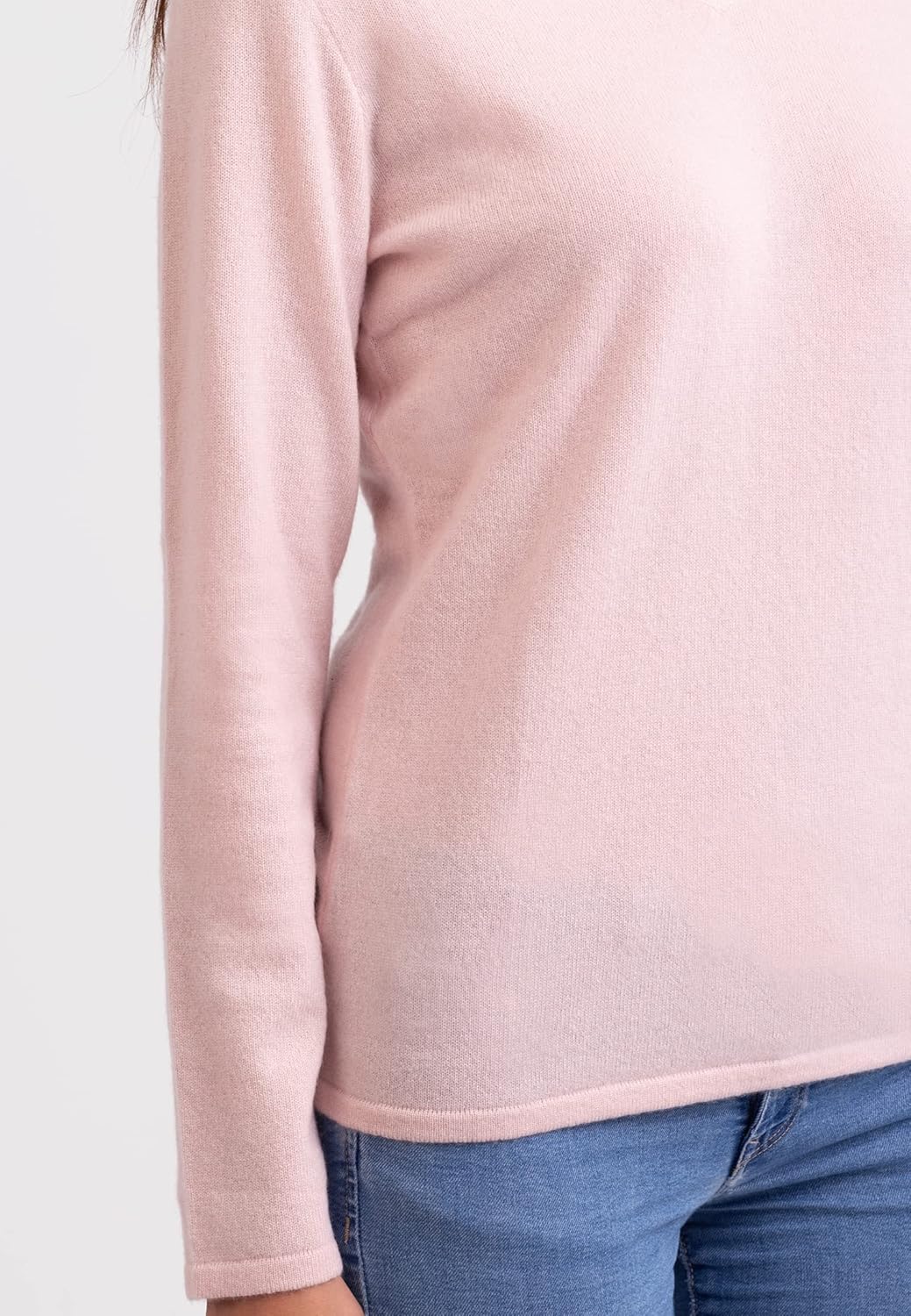 100% Kaschmir Damen Pullover | Sweater Rundhalsausschnitt 2-fädig XS Puderrosa, XS Puderrosa