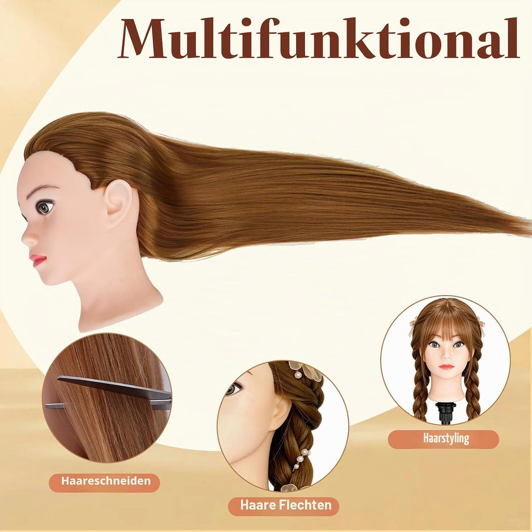 Yofuly 28-29Zoll / 71–74cm Frisierkopf mit Ohrlöchern, 100% Synthetikfaser-Haar Styling Kopf, Frisie