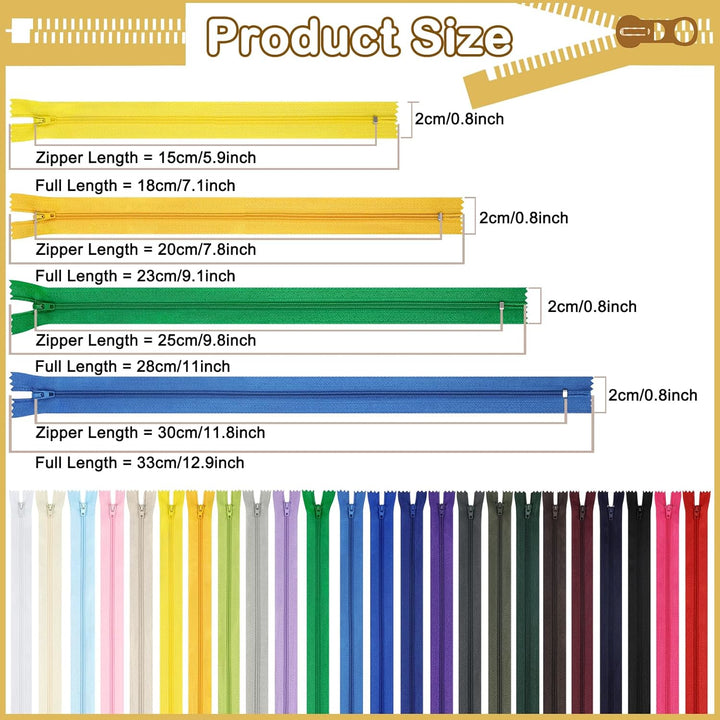 Reissverschluss, 24 Farben Nylon Reissverschlüsse, 15cm 20cm 25cm 30cm lang, 2.5cm breit für Kleidun
