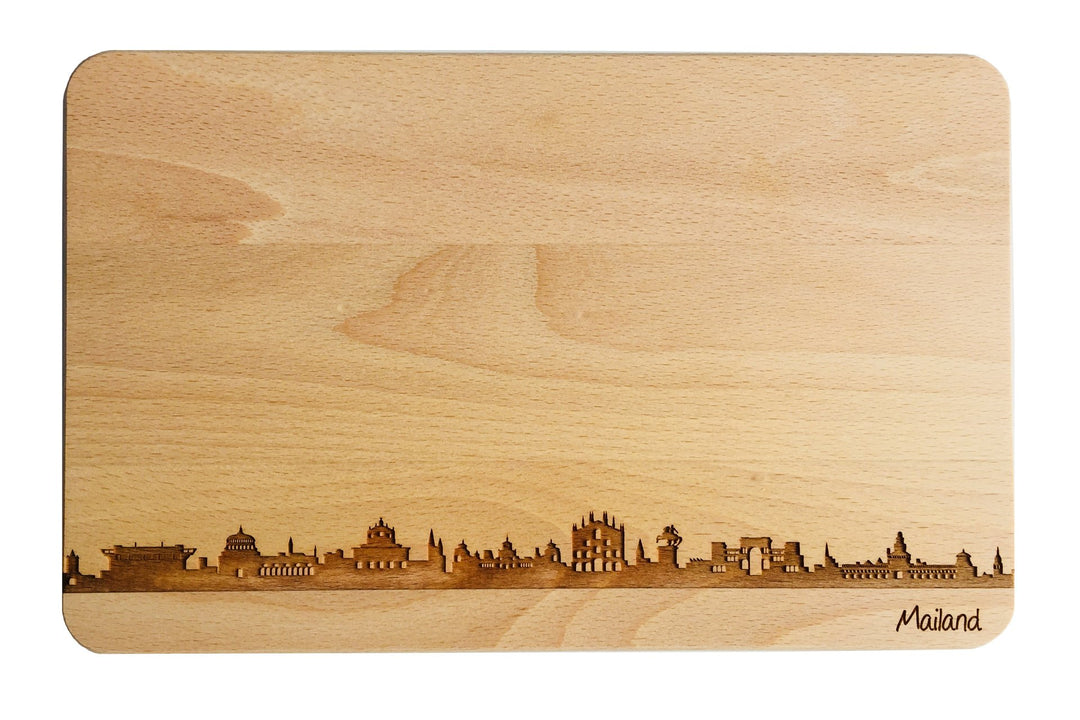 SNEG-DE Brotzeitbrett Mailand Skyline | Frühstücksbrettchen aus Buche | Holz Schneidbrett | Geschenk