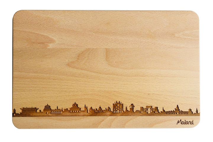 SNEG-DE Brotzeitbrett Mailand Skyline | Frühstücksbrettchen aus Buche | Holz Schneidbrett | Geschenk