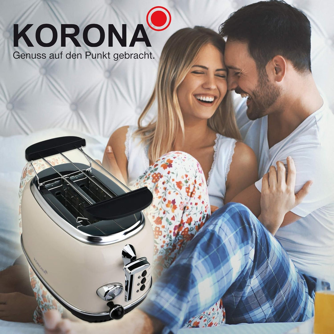 Korona 21666 Toaster | 2 Scheiben | Creme | Röstgrad-Anzeige | Auftauen | Rösten | Aufwärmen | 810 W