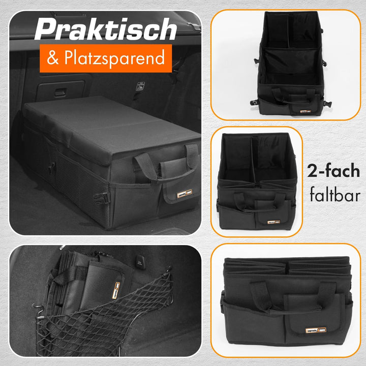 Upgrade4cars Premium Kofferraum Organizer mit Deckel & Klett | Kofferraumtasche Gross, Faltbar & rut