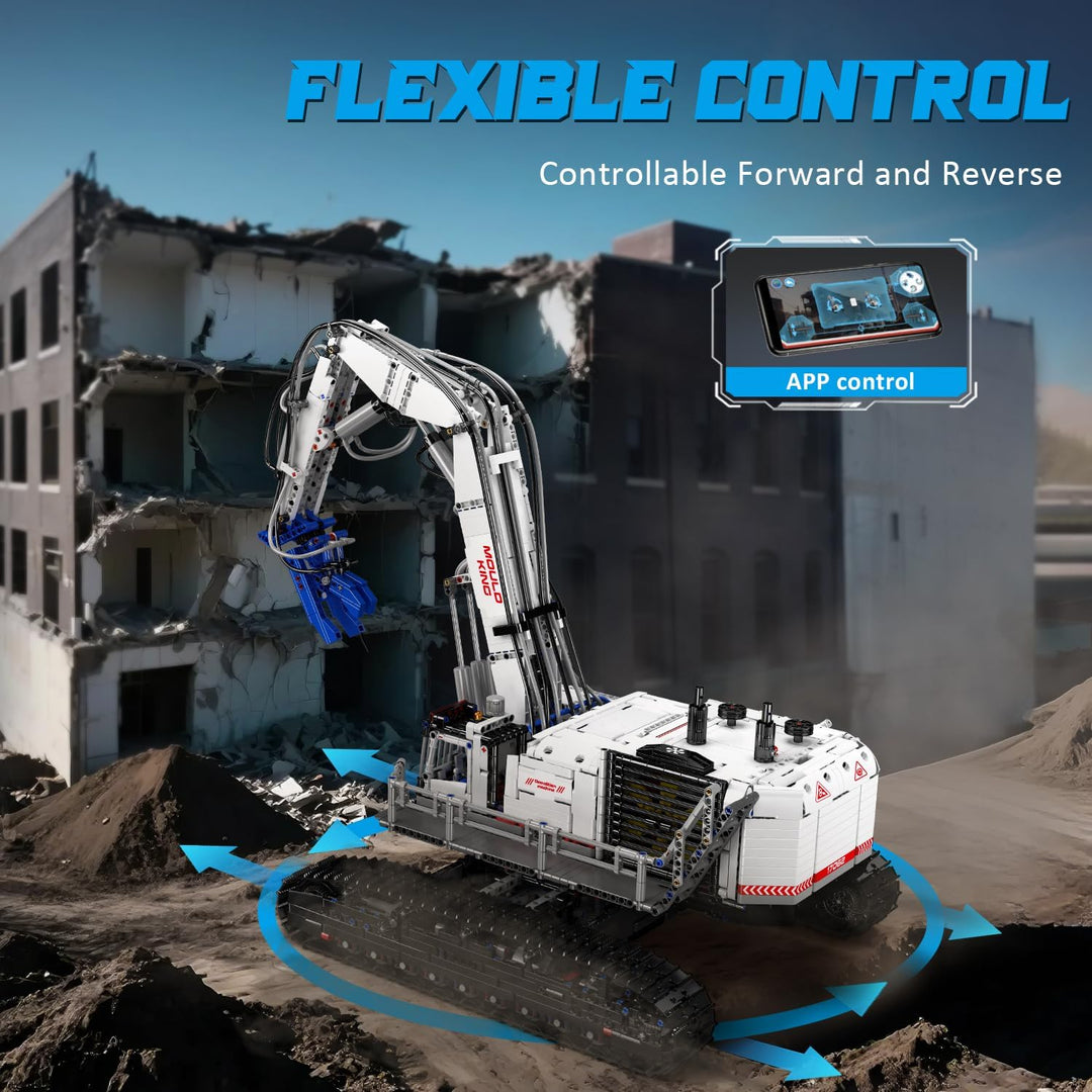 Mould King Mobiler Abbruchkran Bausatz, App-gesteuerter Motorisierter Bagger LKW Modellbau, Konstruk