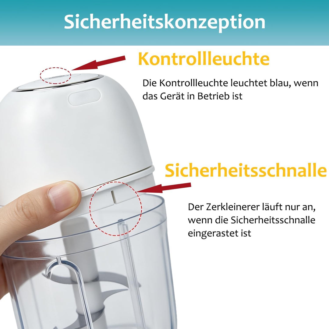 Elektrisch Zerkleinerer Küche Akku wiederaufladbar, 250ML Mini Knoblauchhacker Gemüsezerkleinerer El