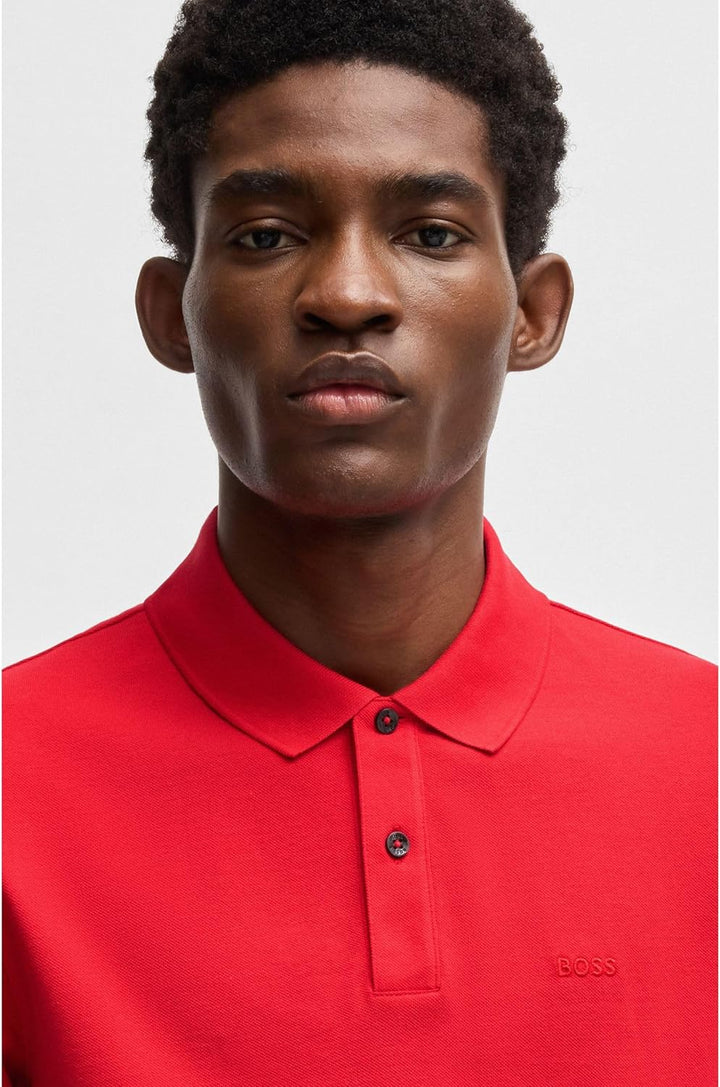 BOSS Herren Pallas Poloshirt aus Bio-Baumwolle mit Logo-Stickerei L Rot, L Rot