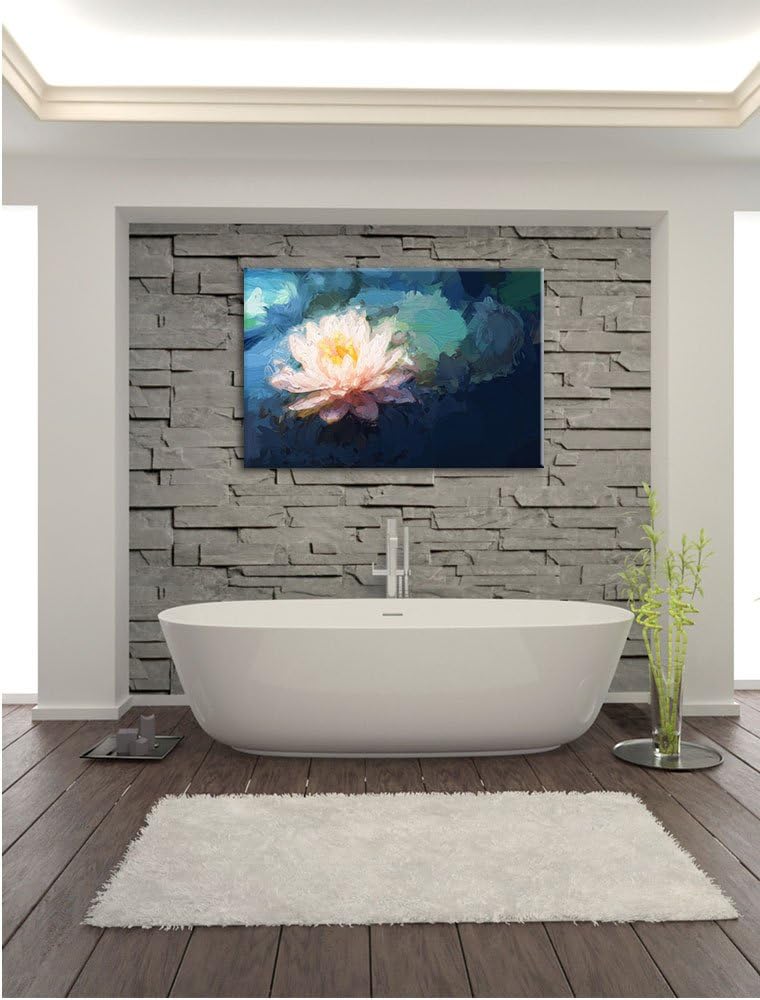 Pixxprint Lotusblume in Teich / 100x70cm Leinwandbild bespannt auf Holzrahmen/Wandbild Kunstdruck De