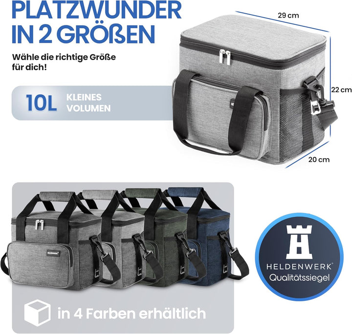 HELDENWERK Kühltasche klein & faltbar 10L, Isolierte Thermo Lunchtasche für Essen & Getränke, wasser