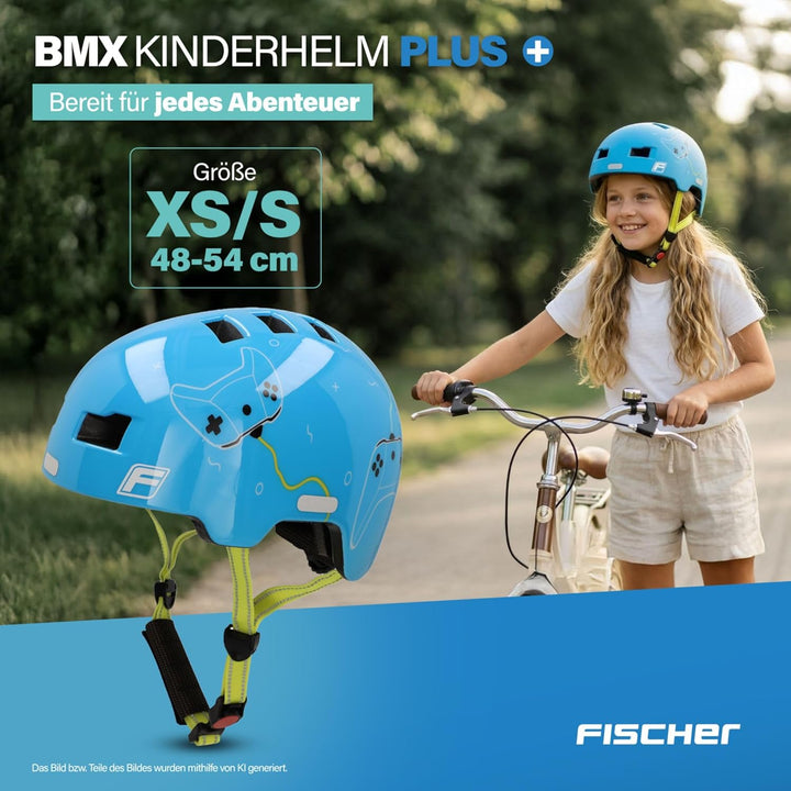 FISCHER BMX Kinder-Helm, Fahrradhelm, Radhelm, Dirt Bike Helm Plus mit integriertem LED-Rücklicht XS