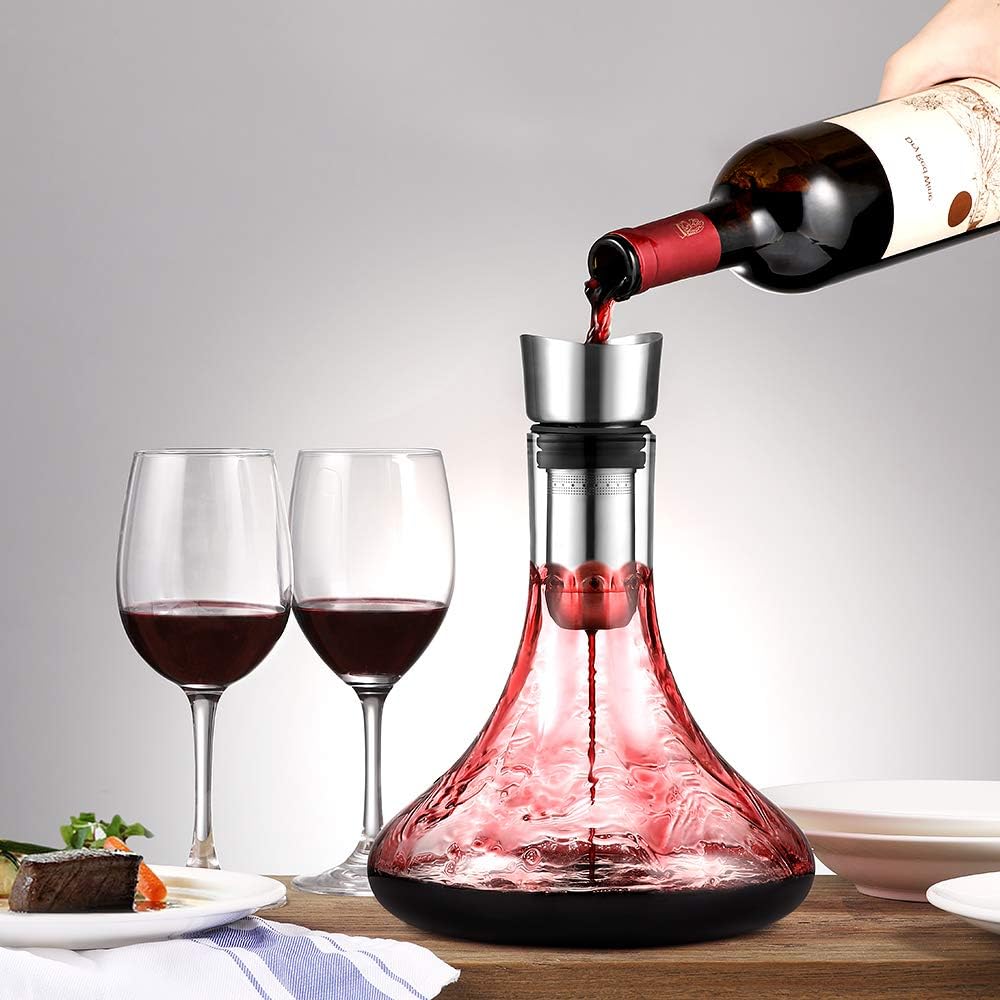 glastal Wein Dekanter Kristallglas Dekantierer mit Eingebautem Aerator Belüften und Filtern, Tropffr