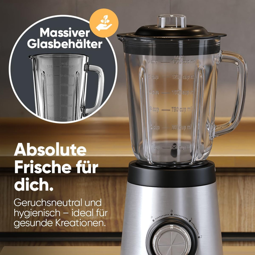 Clatronic® Standmixer 700W | Mixer | BPA frei | massives Glas | 4-fach Edelstahl-Messer | 1,5L Smoot