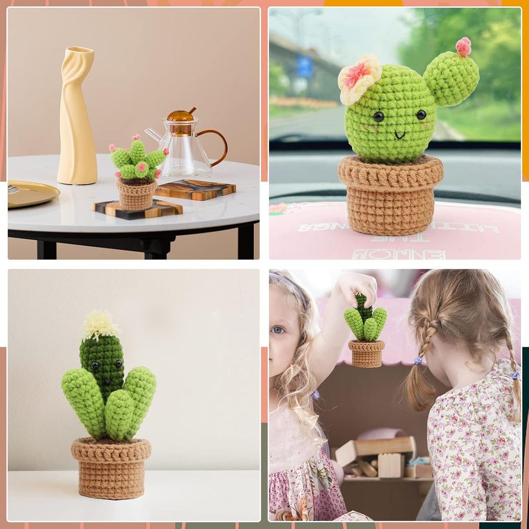 Boriad Häckel Kit für Anfänger,3 Cactus Stricken für Anfänger set,Crochet Set mit Häkelanleitung für