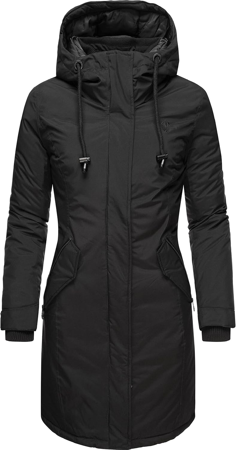 Navahoo Damen Wintermantel Winterparka mit Kapuze Letiziaa XS-3XL M Schwarz, M Schwarz