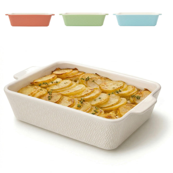 Auflaufform Gross aus Keramik - Für Lasagne, Tiramisu & Auflauf - Extra Hoher Rand - Eckig - Weiss,