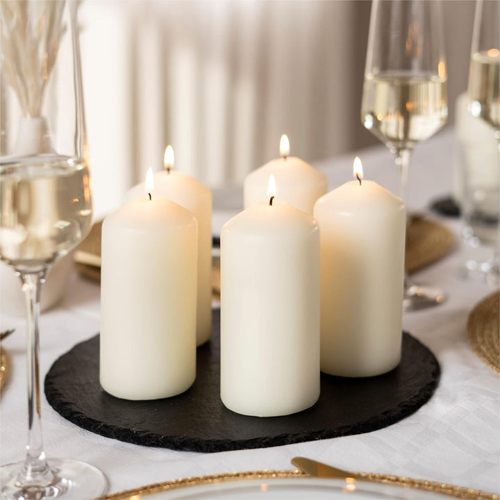 HOFER STUMPENKERZEN 58 x 120 mm – elfenbein, creme, champagner | besonders lange Brenndauer ca. 39 S
