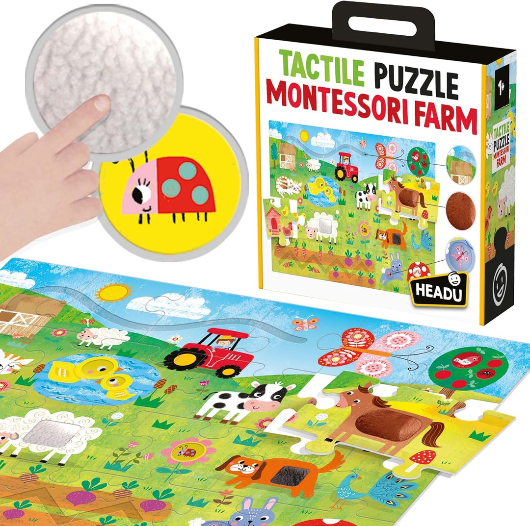 Headu 8.05959E+12 Italy Taktile Puzzle Montessori, Mehrfarbig Tactile Puzzle Montessori Farm, Tactil