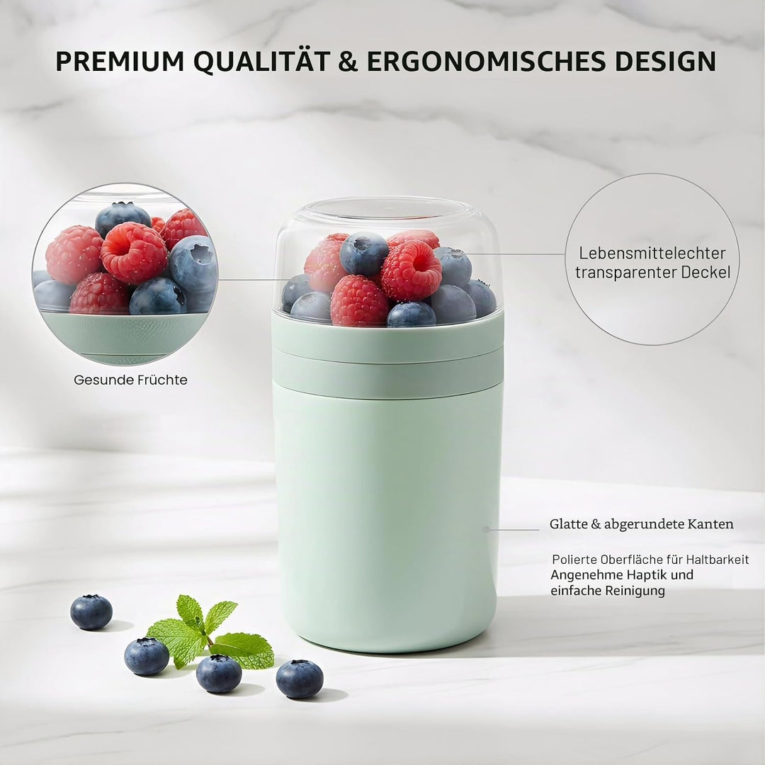 2 Stück Müslibecher To Go 850 ml- Auslaufsicherer Joghurtbecher To Go mit Löffel und Deckel - Müsli