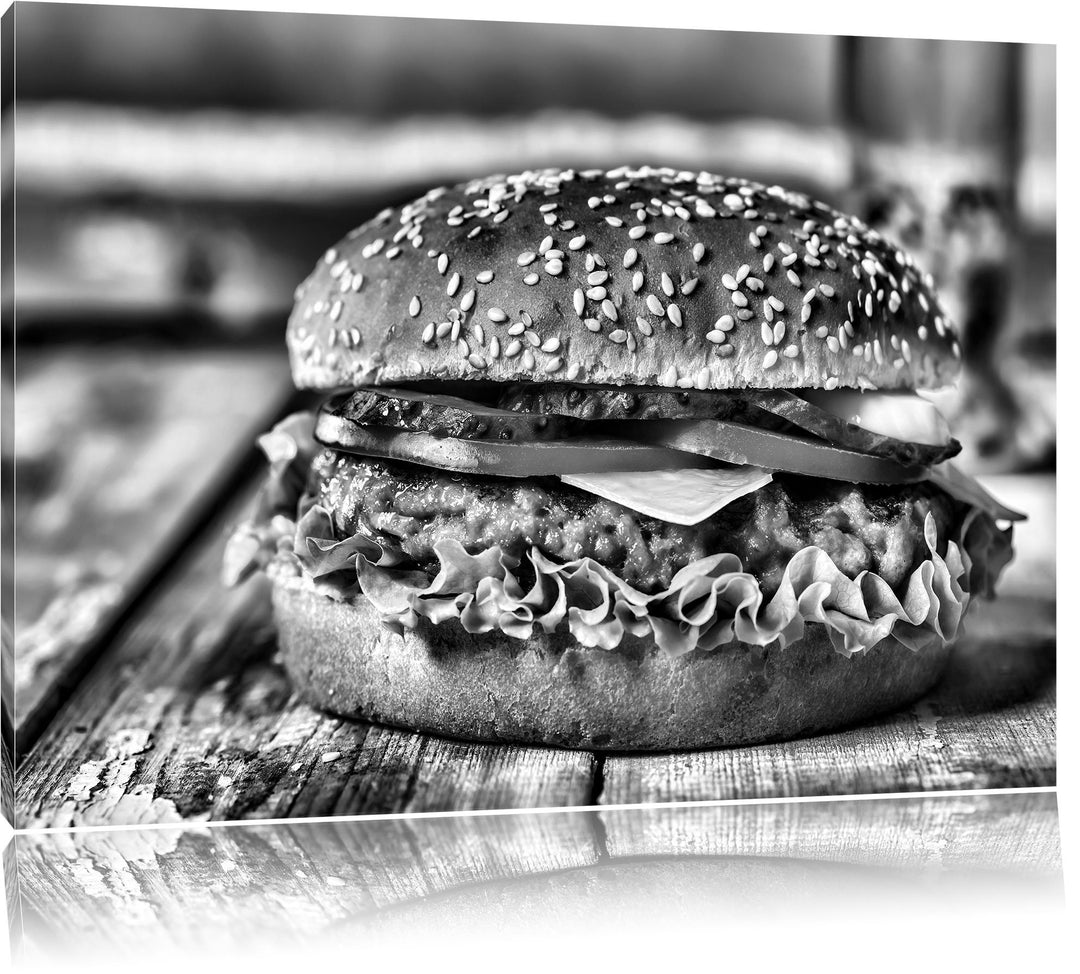 Pixxprint Burger Hamburger Fast als Leinwandbild/Grösse: 100x70 cm/Wandbild/Kunstdruck/fertig bespan
