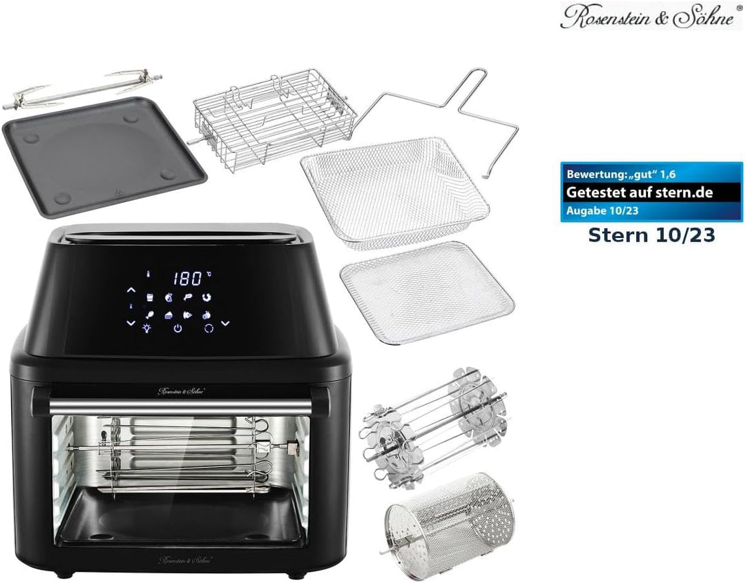 Rosenstein & Söhne Minibackofen: Digitale XXXL-Heissluft-Fritteuse & Umluft-Backofen, 8 Programme, 1