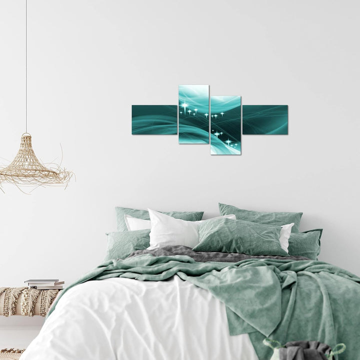 Runa Art Bild Modern Abstrakt - Made in Germany - Wandbilder Diamant Türkis Weiss 4 Teilig 400742b