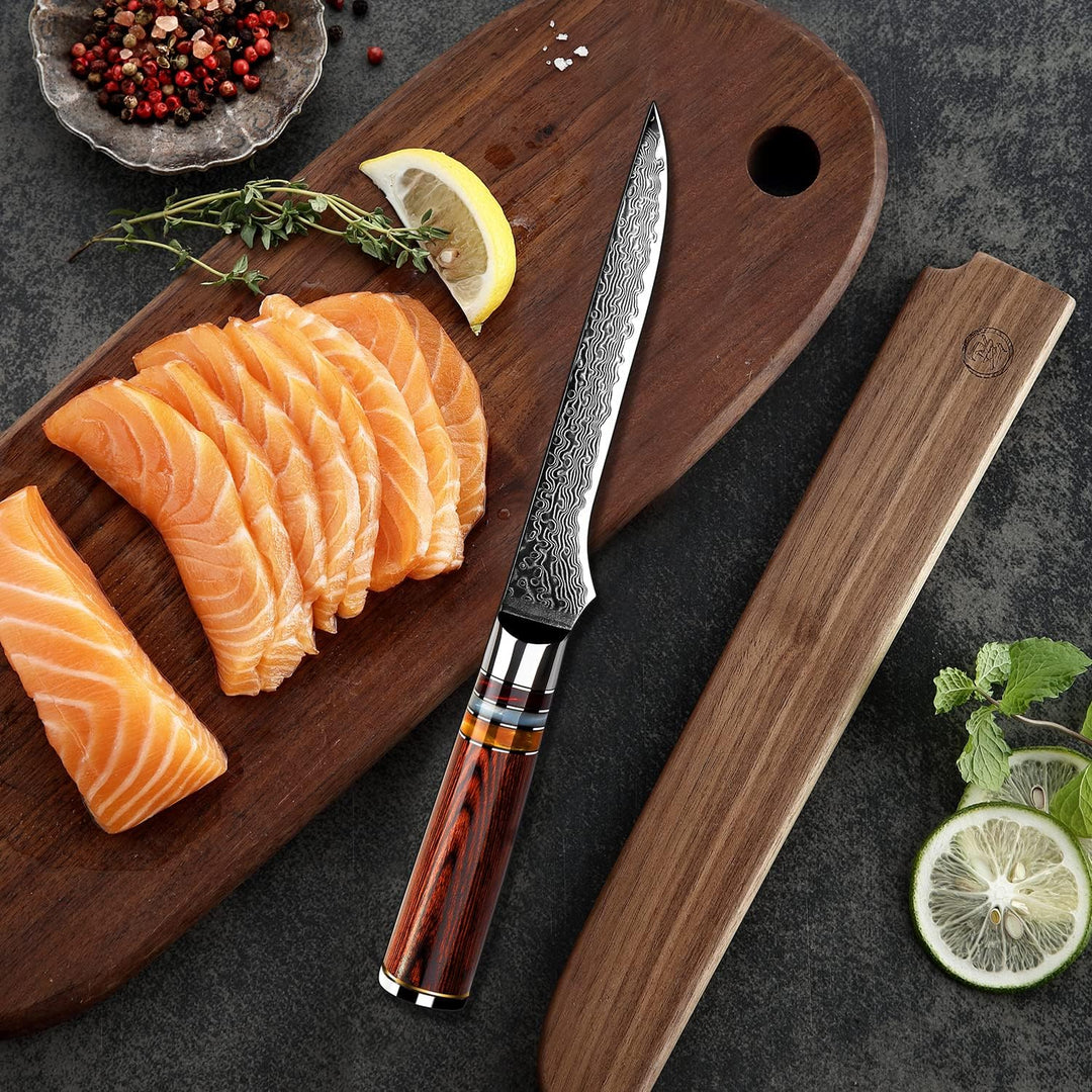 FANTECK Ausbeinmesser Damast, 14cm Fisch Filetiermesser Küchenmesser Profi Messer aus VG-10 67 Lagen