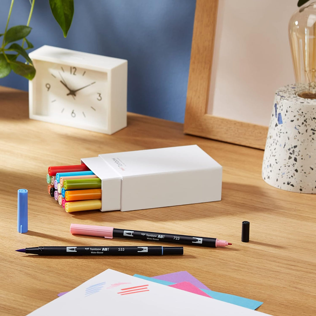 Tombow ABT-18P-2 Fasermaler Dual Brush Stift mit zwei Spitzen, 18er Set, Sekundärfarben 18er-Set Sek