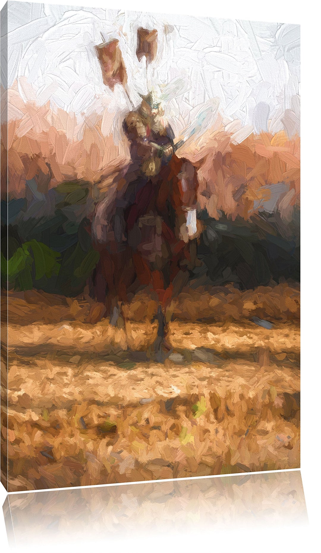 Pixxprint Samurai Krieger auf einem Pferd Kunst Pinsel Effekt, Format: 100x70 auf Leinwand, 100x70
