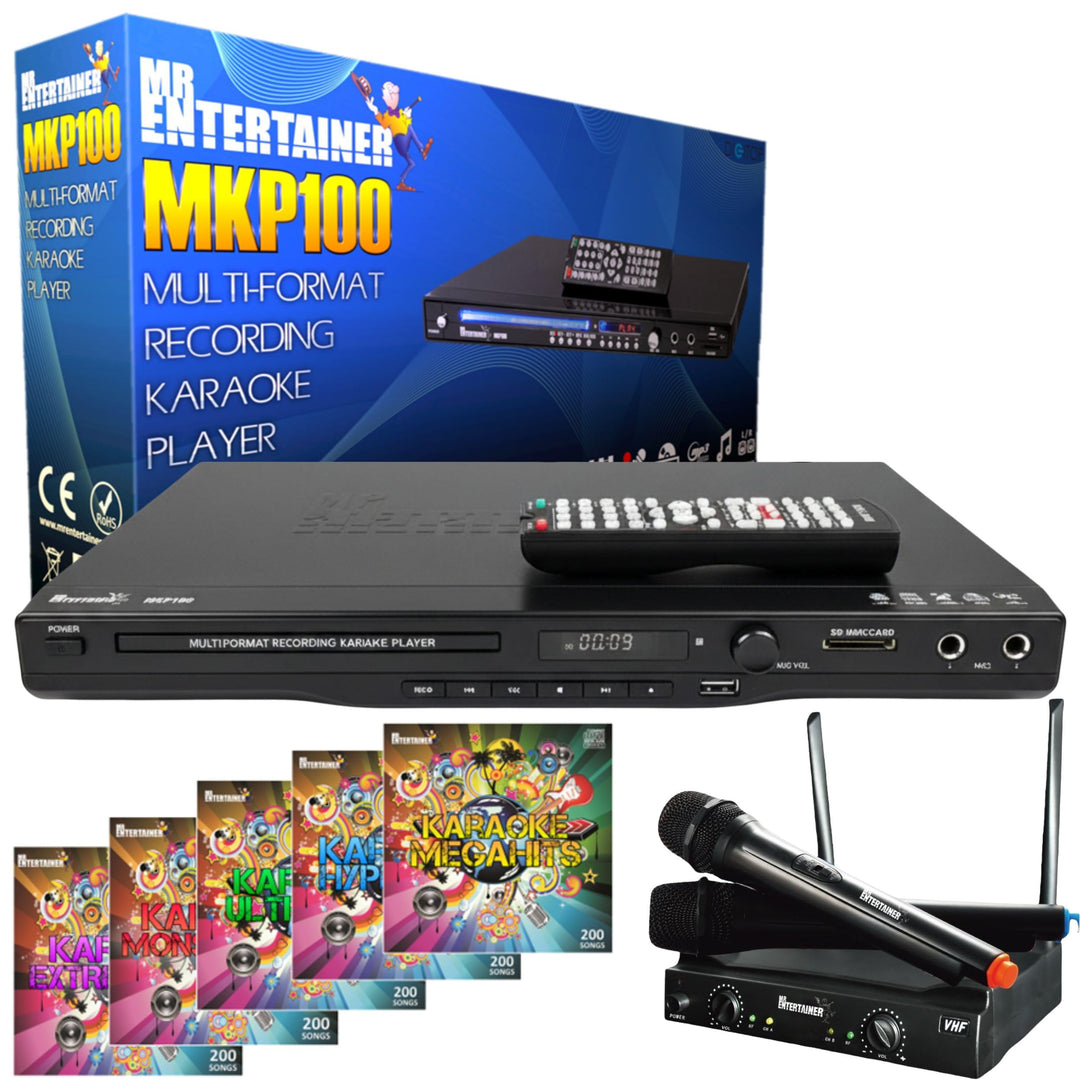 Mr Entertainer MKP100 CDG DVD MP3G Karaoke Player HDMI / Record / Rip / USB (drahtlose Mikrofone + 1