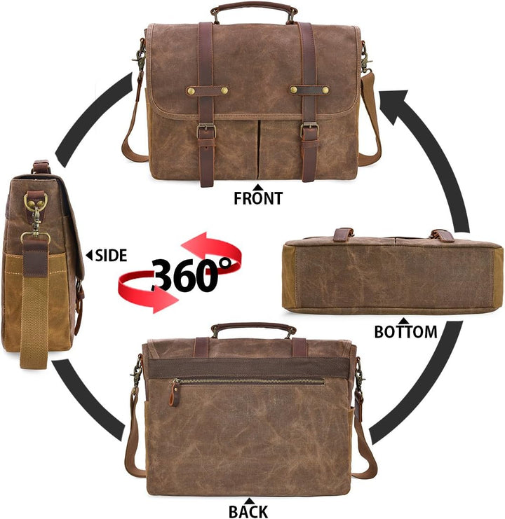NEWHEY Herren Umhängetaschen Aktentasche Laptoptasche Wasserdichte Canvas Gross Arbeitstasche Messen