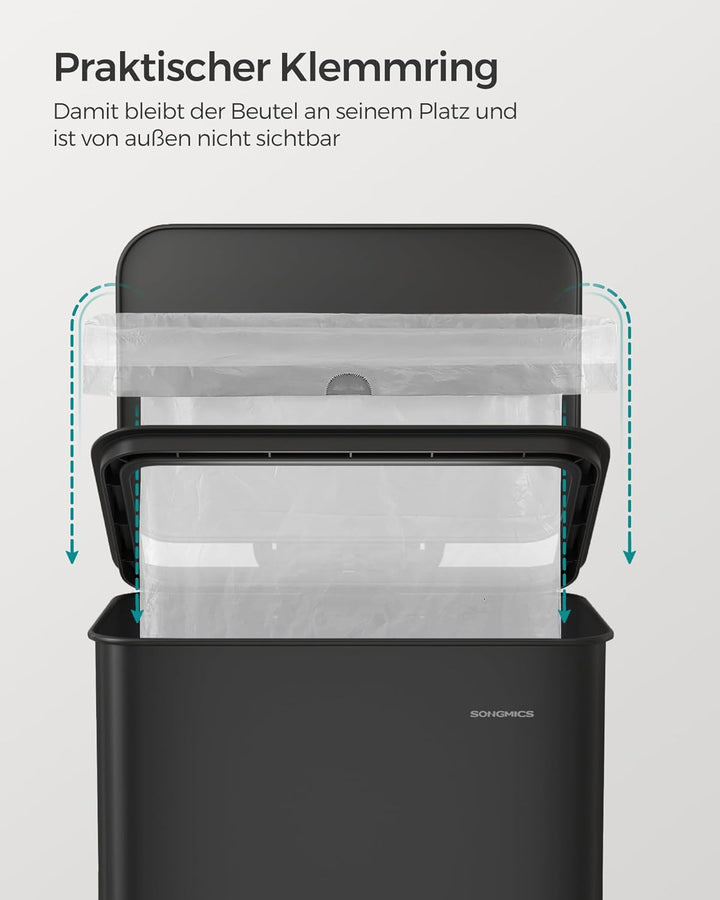 SONGMICS Mülleimer Küche, 40 Liter Abfalleimer, grosser Tretmülleimer, mit Deckel, aus Stahl, Softcl