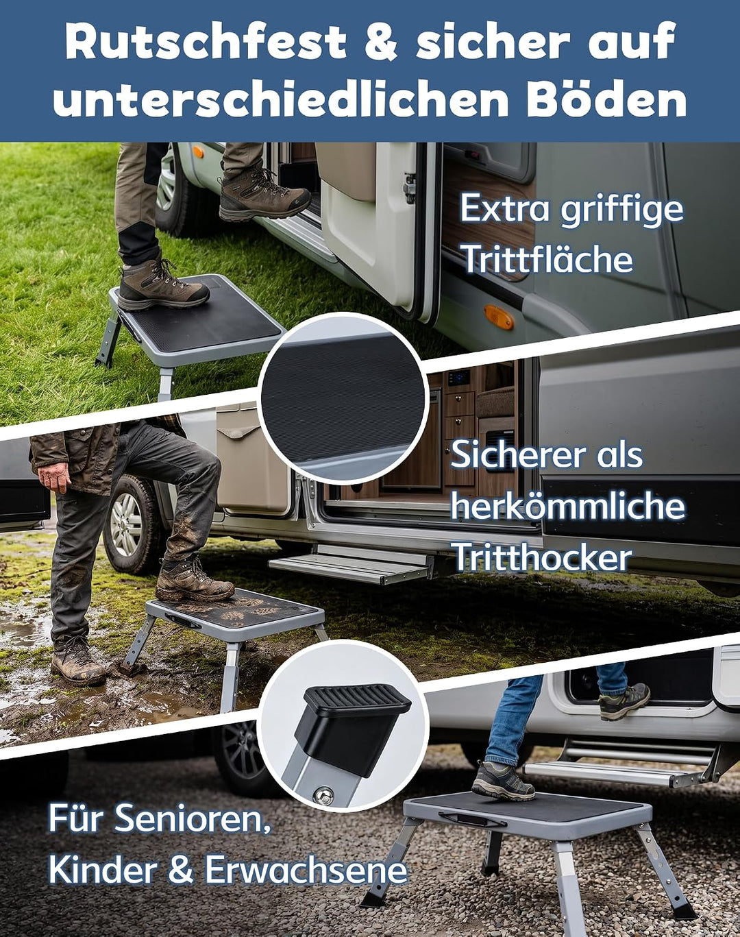 Trittstufe Wohnwagen Tritthocker Klappbar 3-stufig höhenverstellbar 150kg