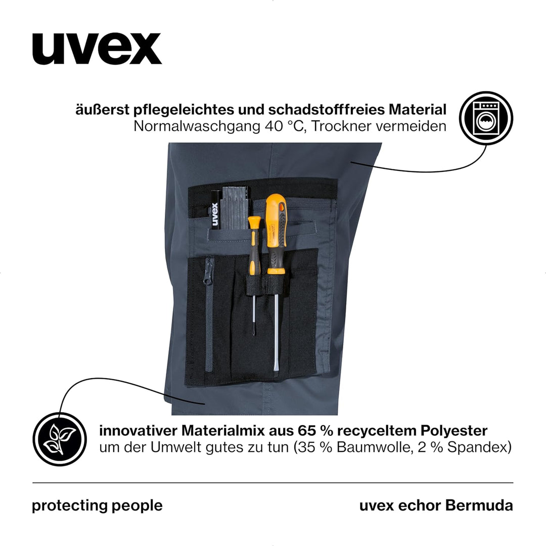 uvex echor Bermuda - Kurze Premium Arbeitshose - Herren-Cargohose - Stretch-Bund, leicht, elastisch