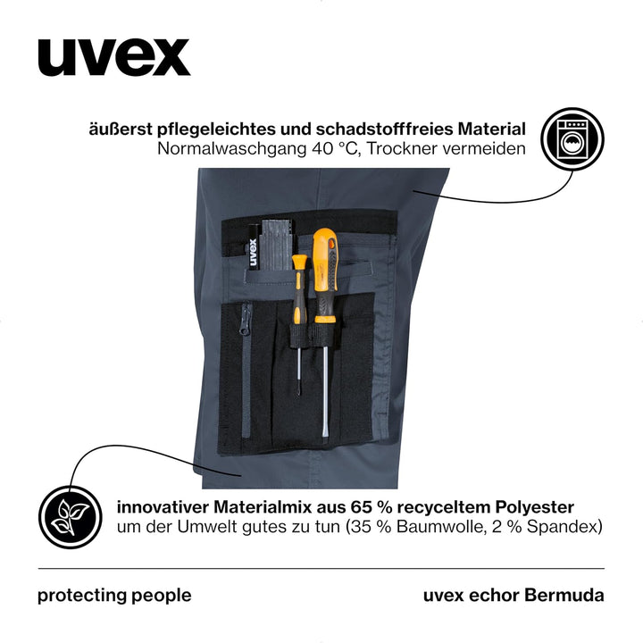 uvex echor Bermuda - Kurze Premium Arbeitshose - Herren-Cargohose - Stretch-Bund, leicht, elastisch