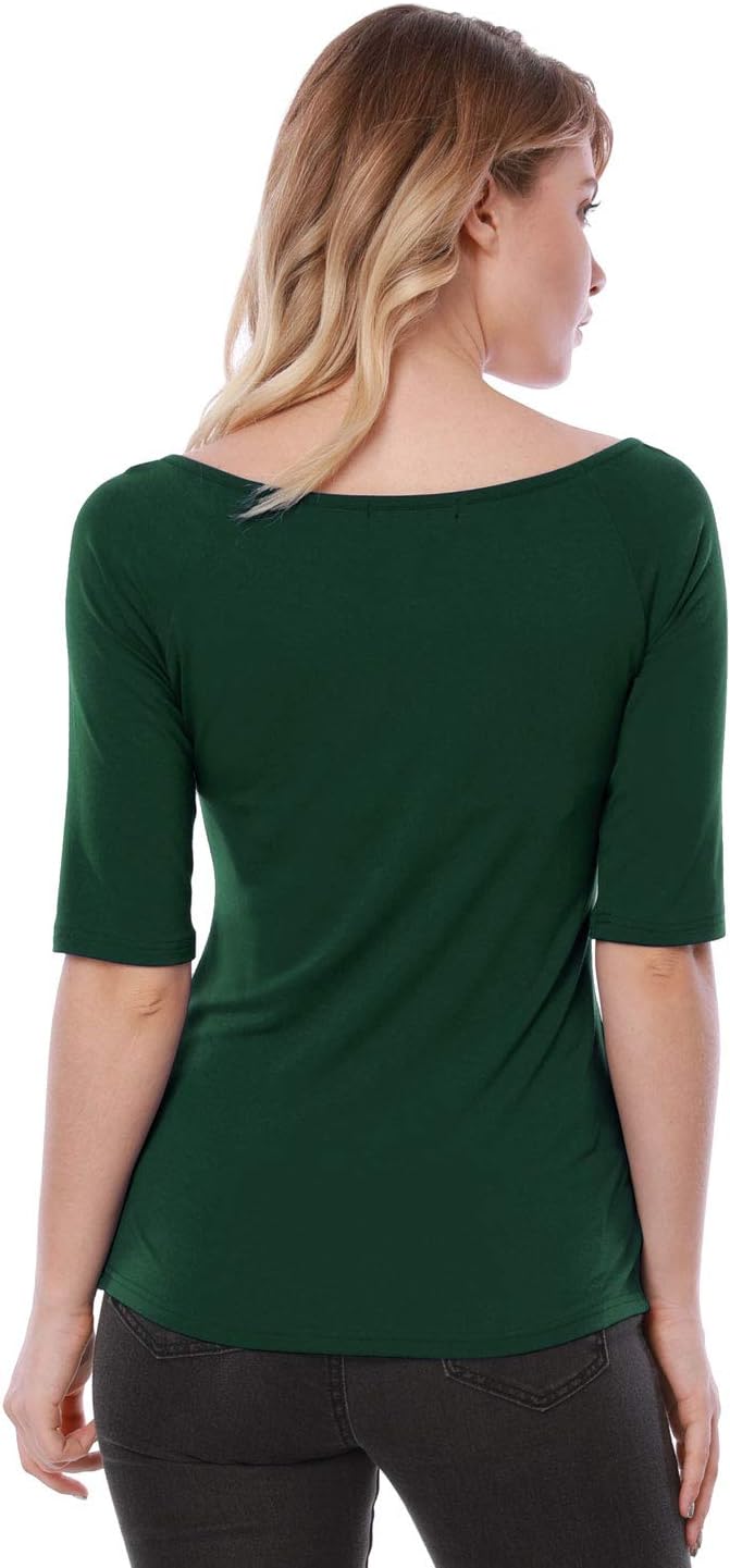 Allegra K Damen Halbarm Bluse T-Shirt Rundhals Slim Fit Einfarbig Oberteil XL Olivgrün, XL Olivgrün