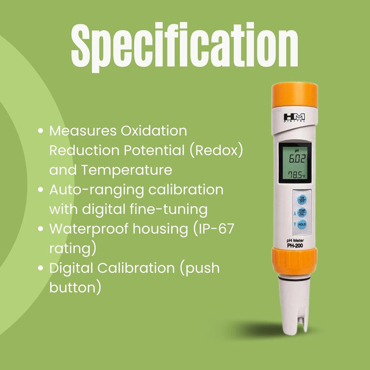 HMD ph-200 Digital Professional Wasserdicht 0–14 pH & Temperatur Meter