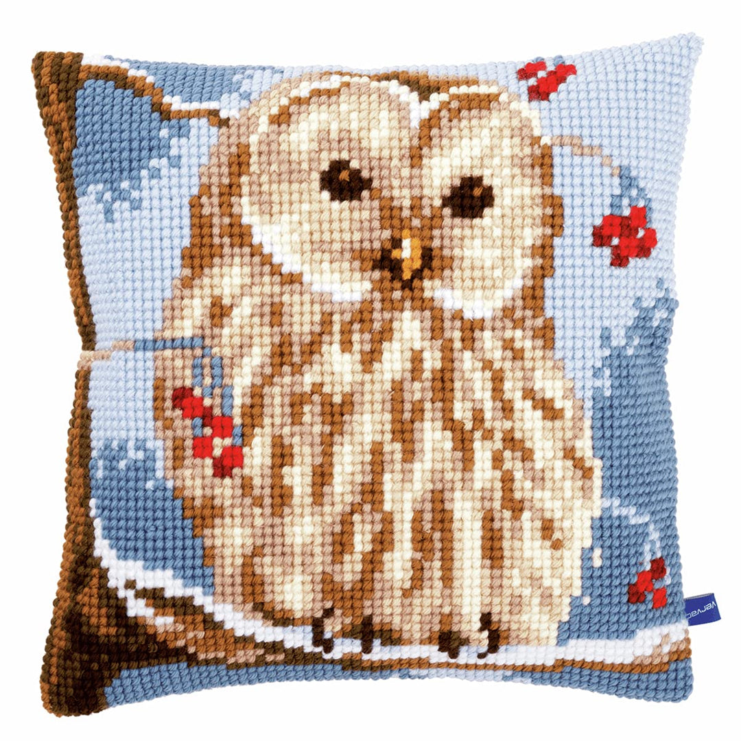 Vervaco Wintereule Kreuzstichkissen/Stickkissen vorgedruckt, Baumwolle, Winter Owl, 40 x 40cm
