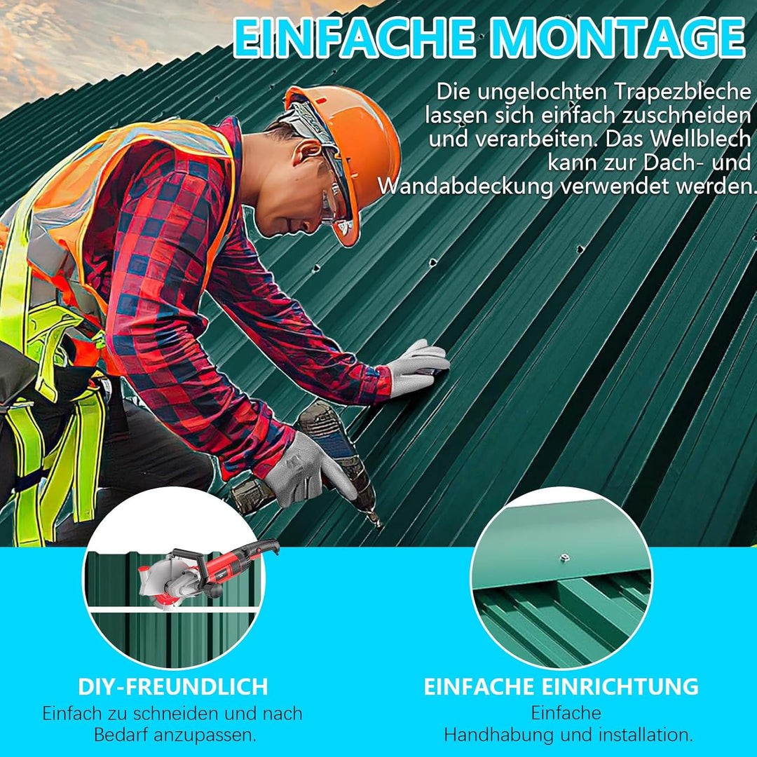 12er Set Profilblech Trapezblech, 115x45cm (6,21m²) Verzinkt Metall Dachplatten Wellblechplatten, Gr
