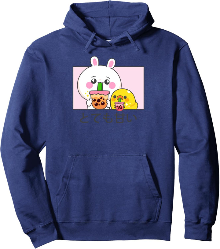 Kawaii süsser Anime Hase und Ente trinken Bubble Tea Pullover Hoodie