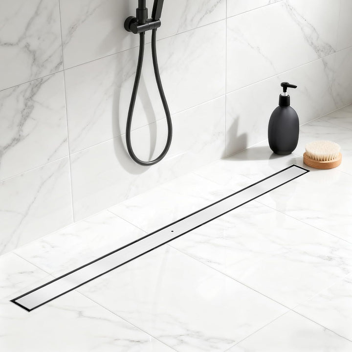 100 * 7cm Duschrinne 304 Edelstahl, Bodenablauf mit 360° Siphon Geruchsstop, 2 in1 Befliesbar Ablauf
