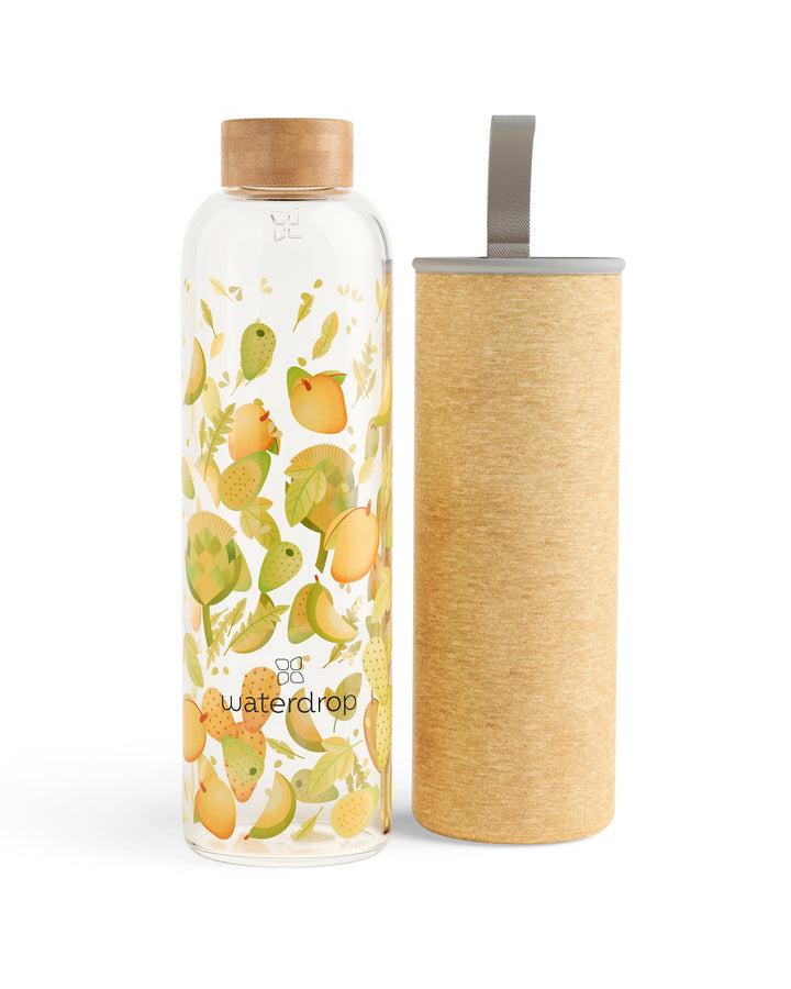 Waterdrop® Edition Glass Bottle 1l Trinkflasche Glas auslaufsicher, Kohlensäure geeignet | BPA freie