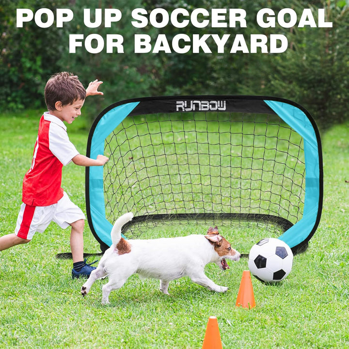 RUNBOW 100 x 67 cm Kinder Fussballtor mit Tragebeutel, tragbares Pop-up-Fussballnetz für Hinterhoftr