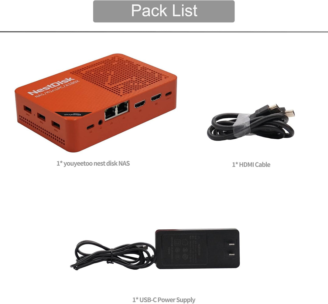 youyeetoo Nest Disk NAS & Mini PC with Intel N150-4-Bay NVMe up to 16TB, 12GB DDR5 RAM, Dual 2.5GbE/