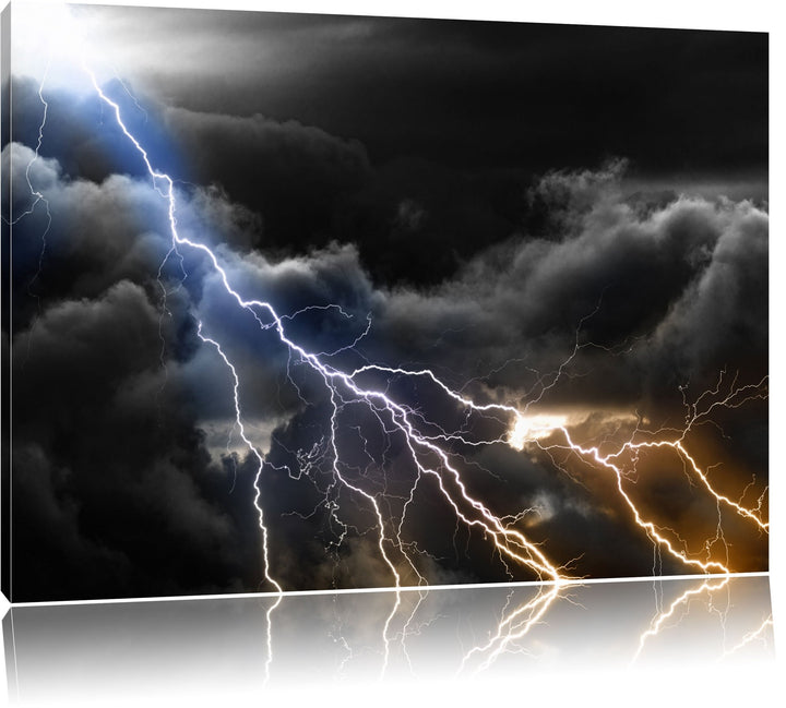 Blitze am Himmel schwarz/weiss Format: 100x70 auf Leinwand, XXL riesige Bilder fertig gerahmt mit Ke