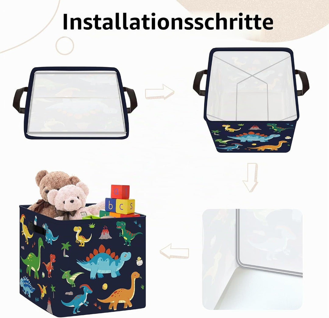 Clastyle 3 Stück Dinosaurier Aufbewahrungsbox Stoff für Kallax Faltbar Aufbewahrungskorb Klein Schra