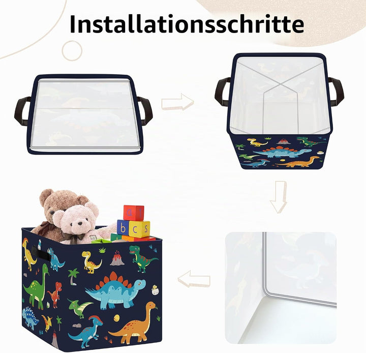 Clastyle 3 Stück Dinosaurier Aufbewahrungsbox Stoff für Kallax Faltbar Aufbewahrungskorb Klein Schra