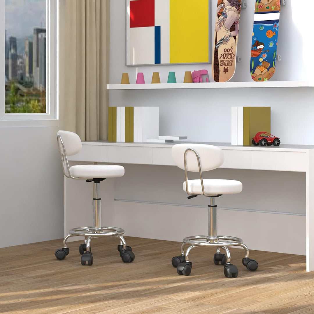 Lvhecforhm Arbeitshocker 2er Set, Bürostuhl mit Lehne, Rollhocker Höhenverstellbar, 360° Rotating Se