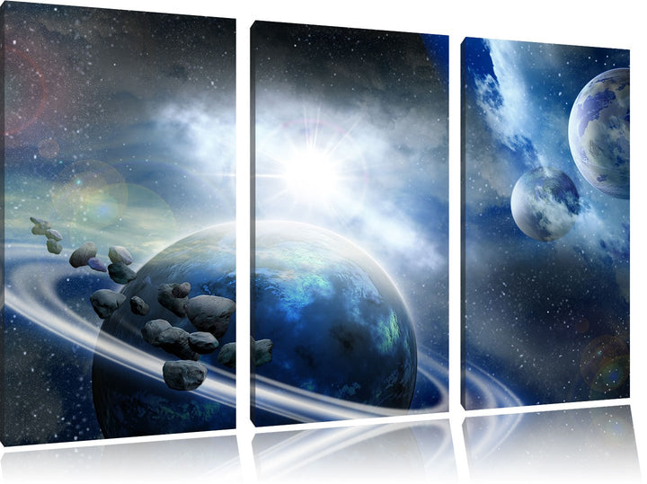 Pixxprint Planeten Meteoriten im Weltall als Leinwandbild - Grösse: 3-Teilig (120x80cm) - Wandbild -